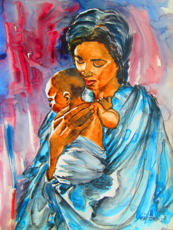 Sweet mother - By Ini Brown - Water color on paper