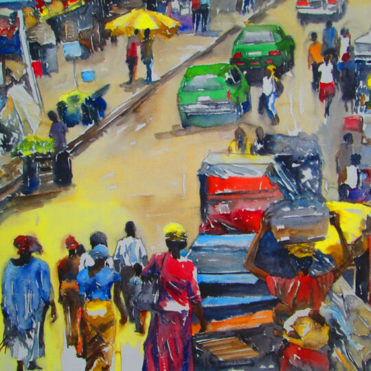 Normal day in Abuja - By Ini Brown - Water color on paper