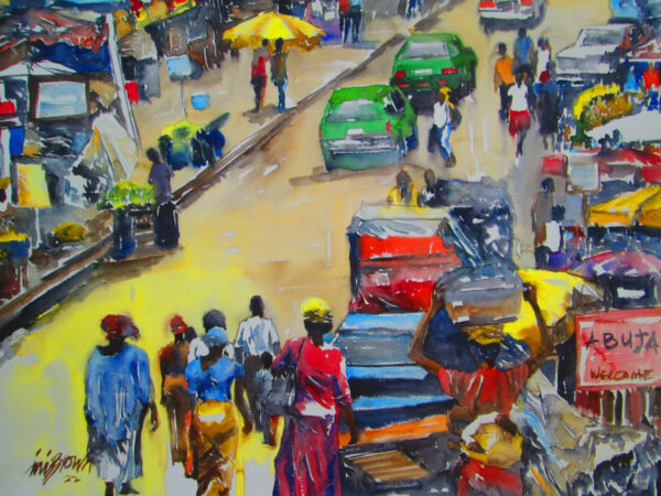 Normal day in Abuja - By Ini Brown - Water color on paper