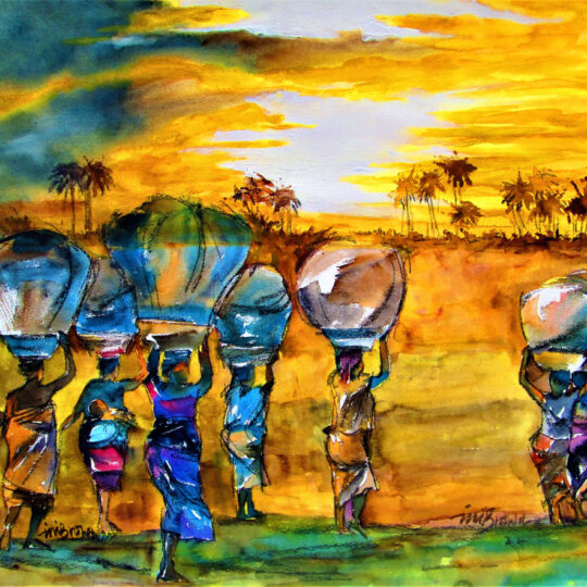 Return at sunset - By Ini Brown - Water color on paper