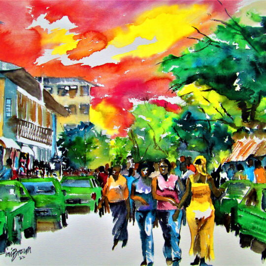 Beautiful skies of Abuja - By Ini Brown - Water color on paper