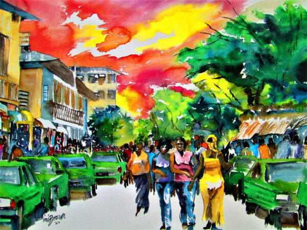 Beautiful skies of Abuja - By Ini Brown - Water color on paper